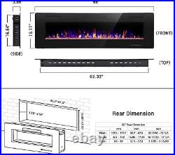 Large Wall Mounted Electric Fireplace Insert Heater Adjustable LED Flame Remote