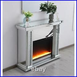 Mirrored Electric Fireplace Mantle With Crystal Insert Living Room Bedroom 47.5