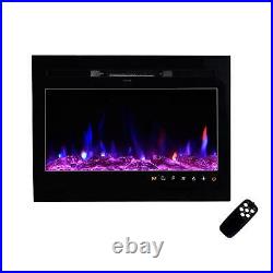 New 36'' Fireplace Electric Embedded Insert Heater Glass Log Flame View Remote