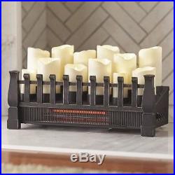 Portable Electric Fireplace Insert Realistic LED Candle Infrared Heater Remote