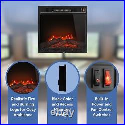 RecPro RV Fireplace 18 Recessed Electric Fireplace Glass with Log View