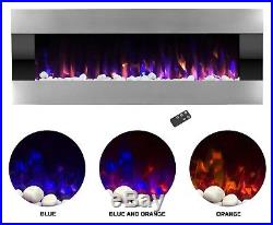 Stainless Steel Fireplace Insert Electric LED Recess Flush Mount Remote 54 inch