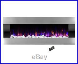 Stainless Steel Fireplace Insert Electric LED Recess Flush Mount Remote 54 inch