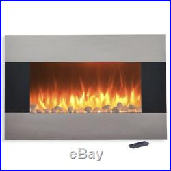 Stainless Steel Fireplace Insert Electric Screen Recess Flush Mount Remote 36 in