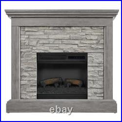 StyleWell Electric Fireplace Freestanding Adjustable Faux Stone Weathered Gray