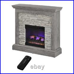 StyleWell Electric Fireplace Freestanding Adjustable Faux Stone Weathered Gray