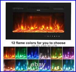 USA Recessed Wall Mounted Electric Fireplace Insert Heater Remote LED FlameSleo