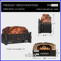 VIVOHOME 110V Electric Remote Insert Log Fireplace Heater 3D Flame Stove Black