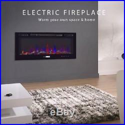 VIVOHOME 50 Remote Electric Fireplace Heater Wall/ Recess Insert 3-Color Flame
