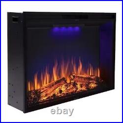 Valuxhome Electric Fireplace Insert, Tempered Glass, Recessed Mounted, Black