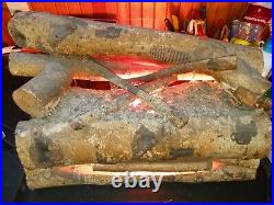 Vintage Electric Lighted Rotating Faux Fire Wood Log Fireplace Insert Vtg