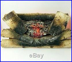 Vintage Electric Realistic Lighted Rotating Fire Burch Wood Log Fireplace Insert