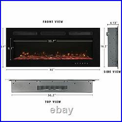 WINGBO 40 Recessed and Wall Mounted Electric Fireplace Insert 750/1500W Embe