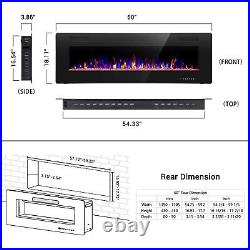 Wall Mount Electric Fireplace 68 Recesse Heat Ultra $Low Noise Remote LED Flame