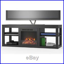 Wood TV Stand Entertainment Center with Fireplace Insert TVs up to 65 Black